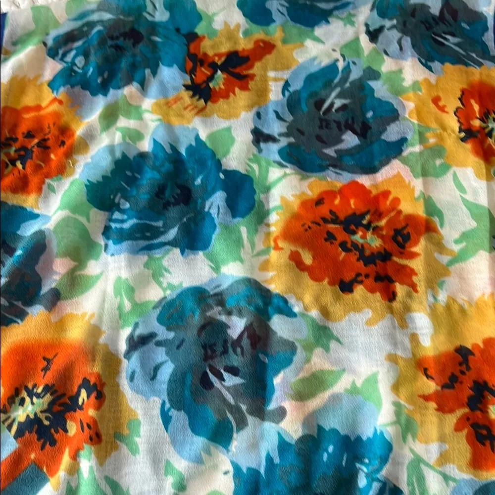 Vibrant Blue and Orange Floral Scarf - Image 2