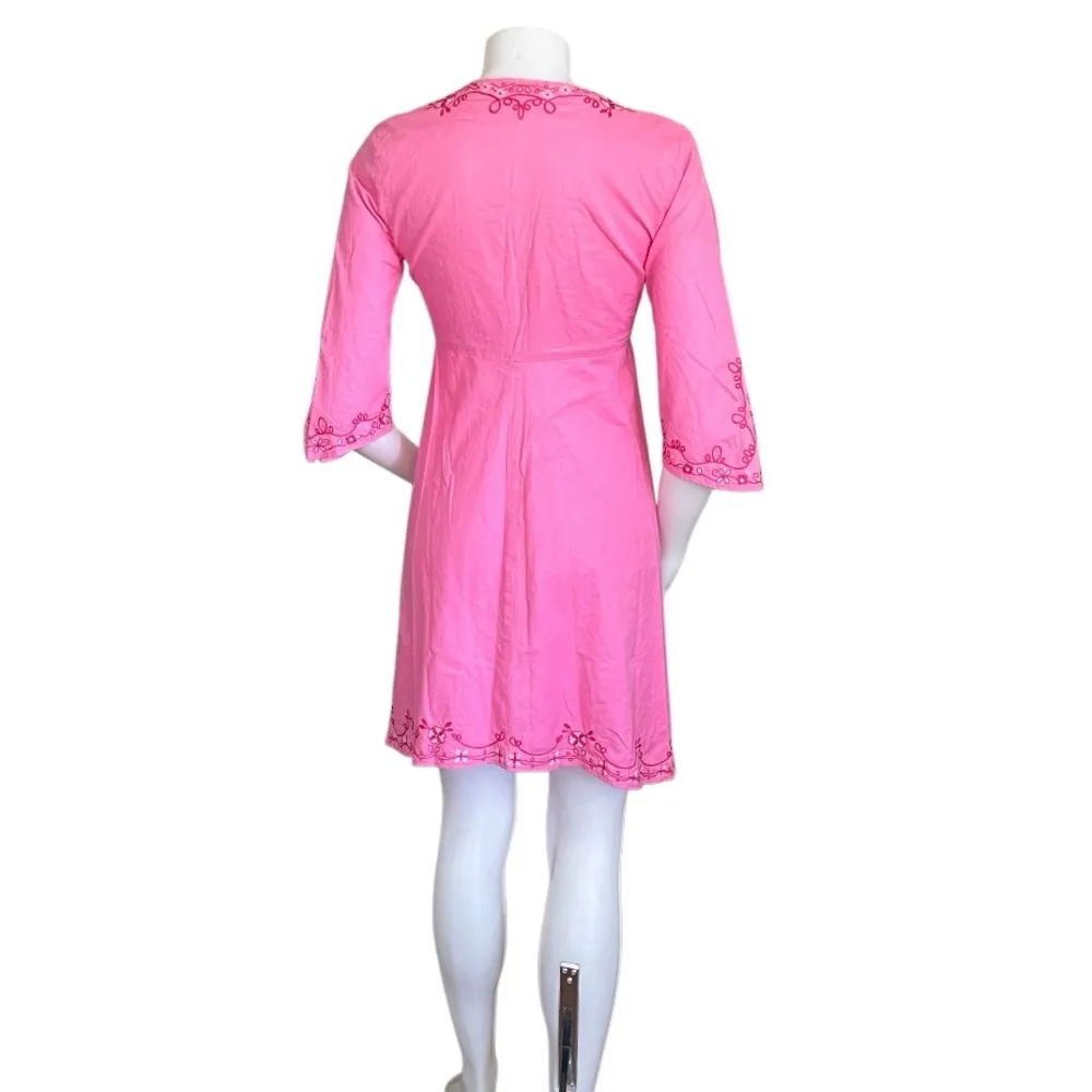 LILLY PULITZER Pink Cover Up Robe Embroidered Open Tie Front 100%?Cotton Size XS - Image 2