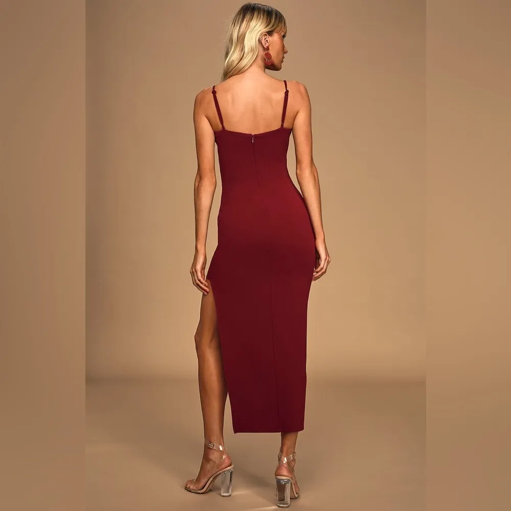 Stunned and Speechless Burgundy Cutout Bodycon Midi Dress Red Size M - Image 5