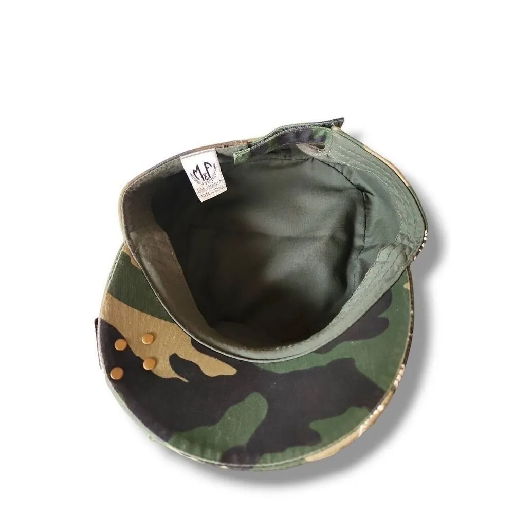 Vintage Y2K Cyber‎ Grunge Western Products Green Camo Rhinestone Cross Army Hat - Image 4