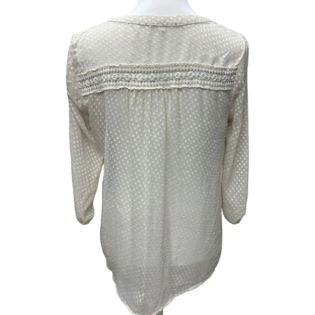 Anthropologie Skies Are Blue Sheer Peasant Polka Dot Top Crochet‎ Lace Size S - Image 4