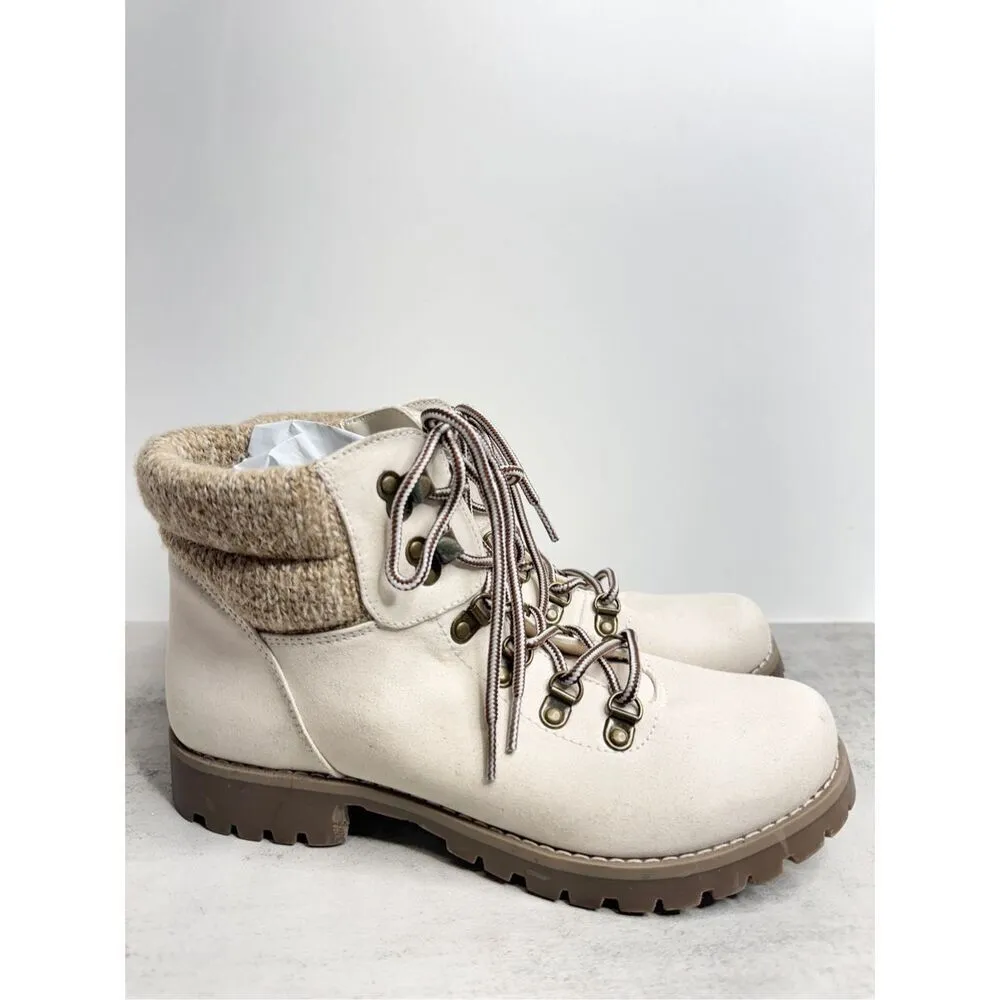 Cliffs by White Mountain Lace Up Boots Womens Size 8.5 Off White Knit Detail - Image 2