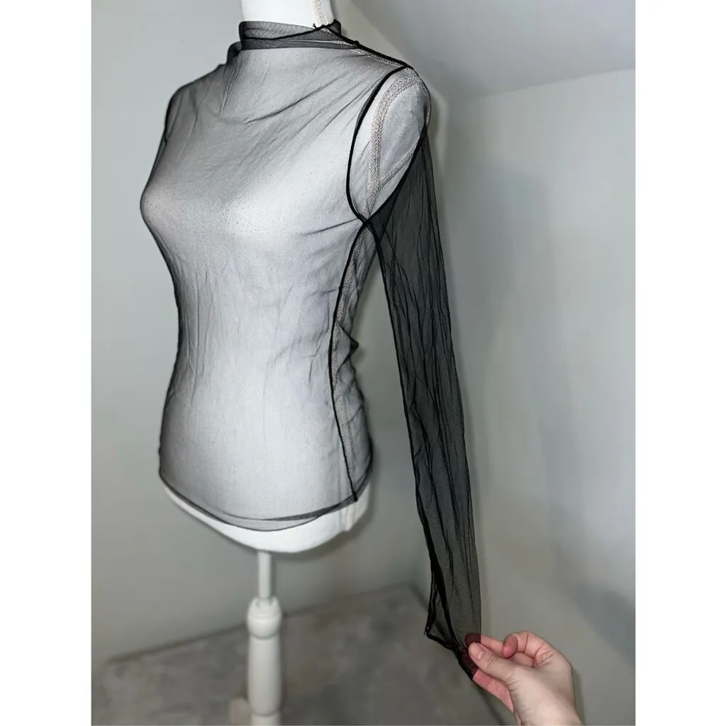 Women’s Mesh Rave Goth Sheer Grunge Punk Top Small/Medium Black - Image 4