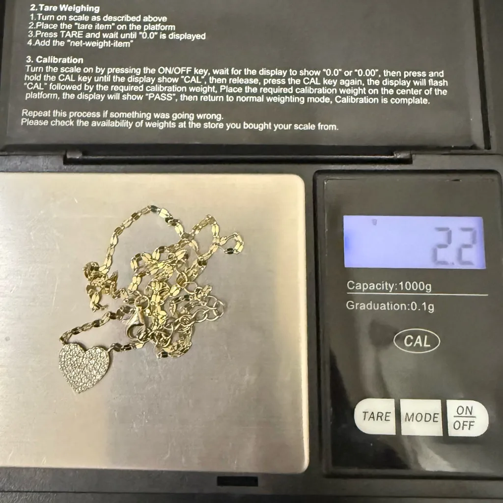 925 Gold Over Silver Vermeil Pave Heart Pendant Twisted Chain Necklace 2.2g. - Image 5