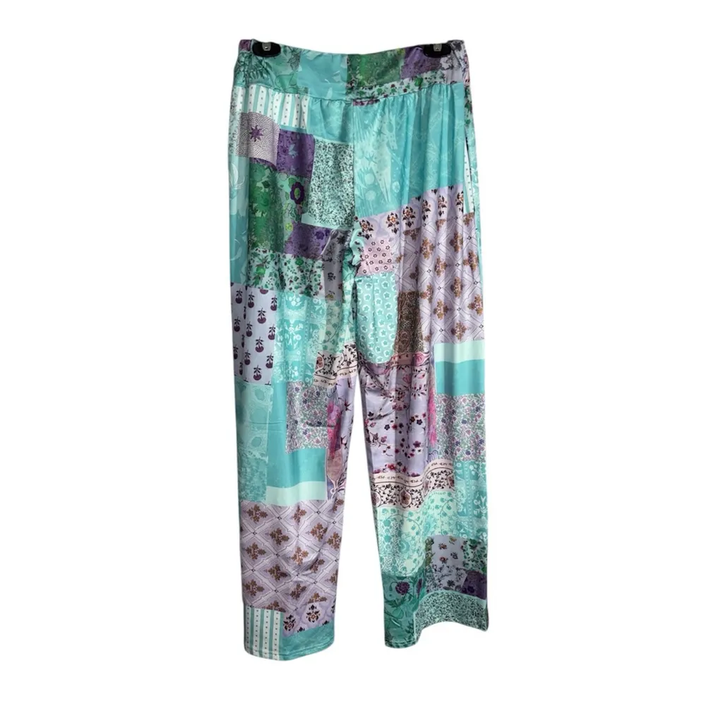 Floral Patchwork Pull On Pants Size Large 8/10 Blue Size M - Image 5
