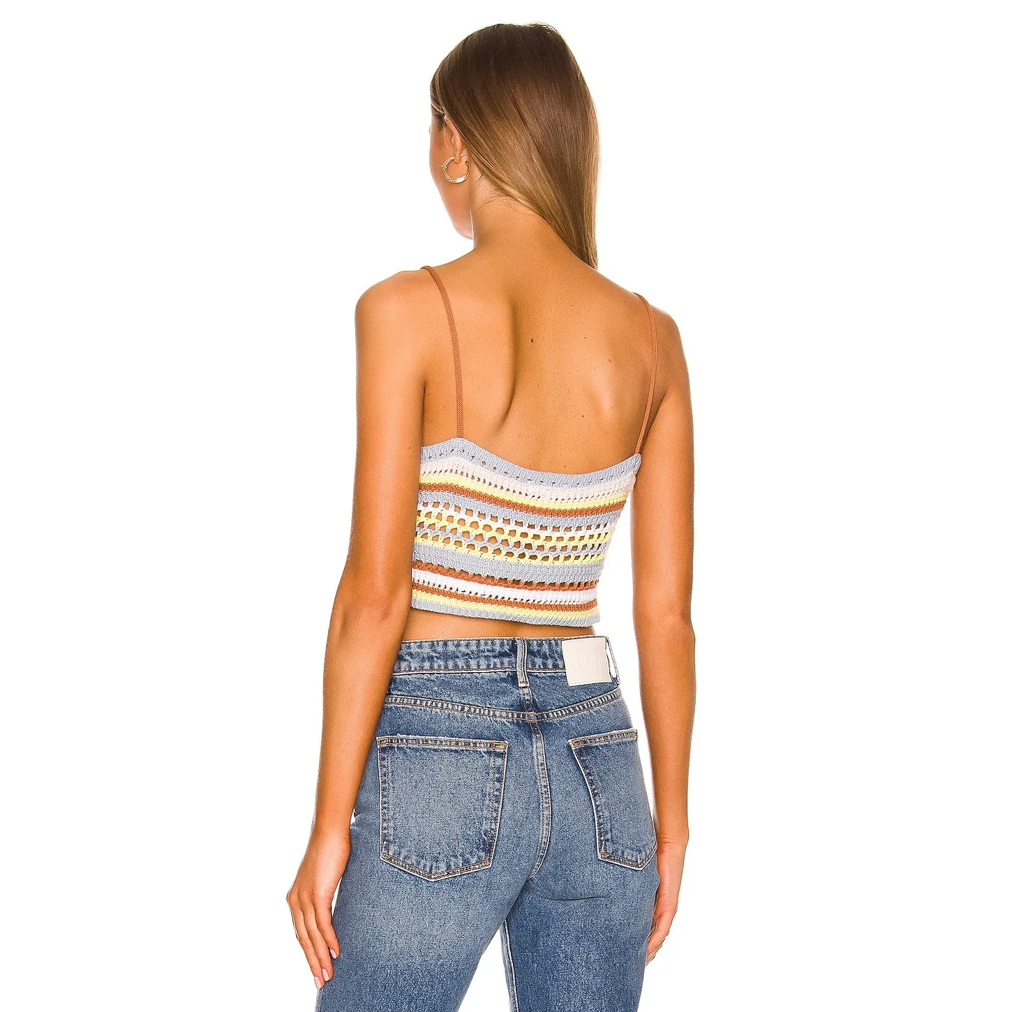 525 Revolve Beachy Boho Striped Knit Fauxchet Colorful Crochet Cami Top Size‎ S - Image 2