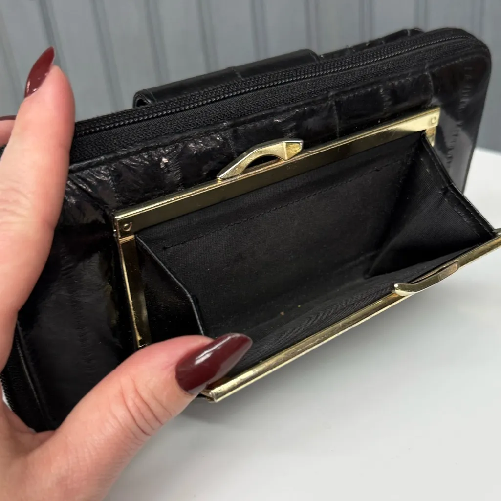 Vintage Lee Sands Black Eel Skin Long Wallet with Kisslock Coin Pouch - Image 9