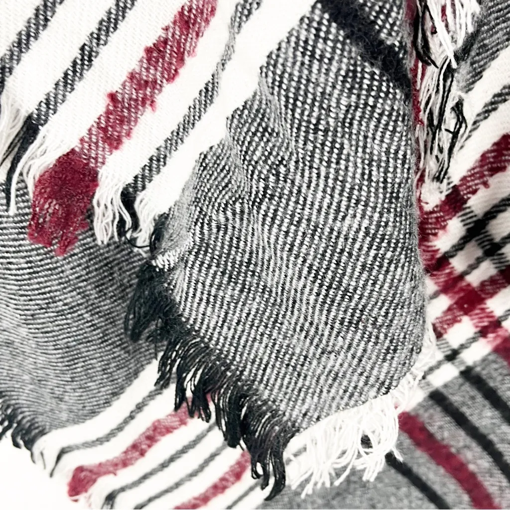 PLAID Fringe Hem Hoodie Front Closure Cabincore Poncho, One Size Size undefined - Image 11