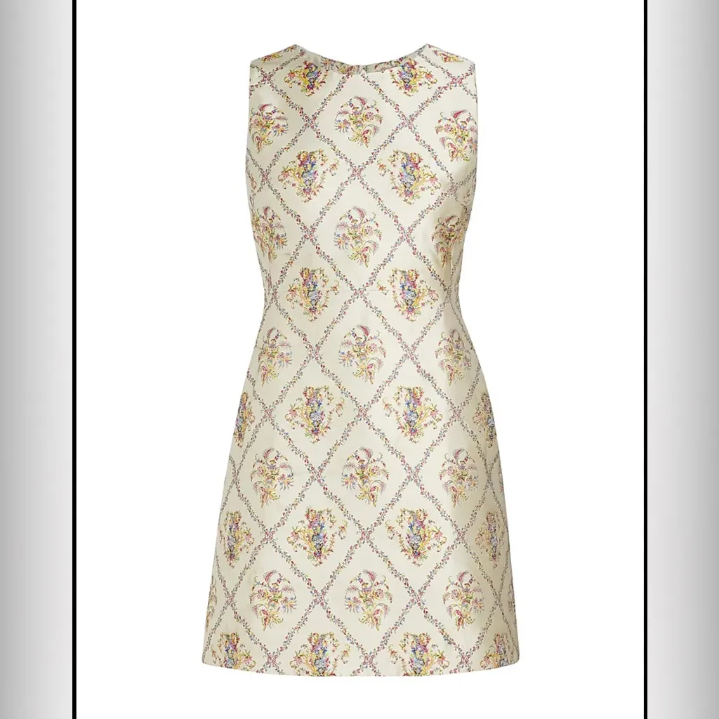 NWT ETRO MILANO MICOR FLORAL JACQUARD MINI DRESS SIZE 40 (US 4 ) Tan - Image 2