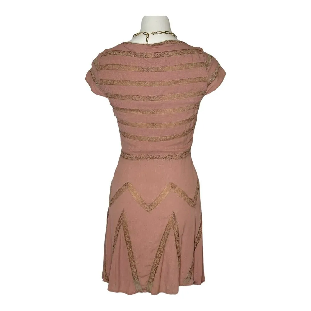 New FREE PEOPLE Dusty Toasted Mink Pink Elle Striped A-Line Mini Dress 4 Small - Image 9