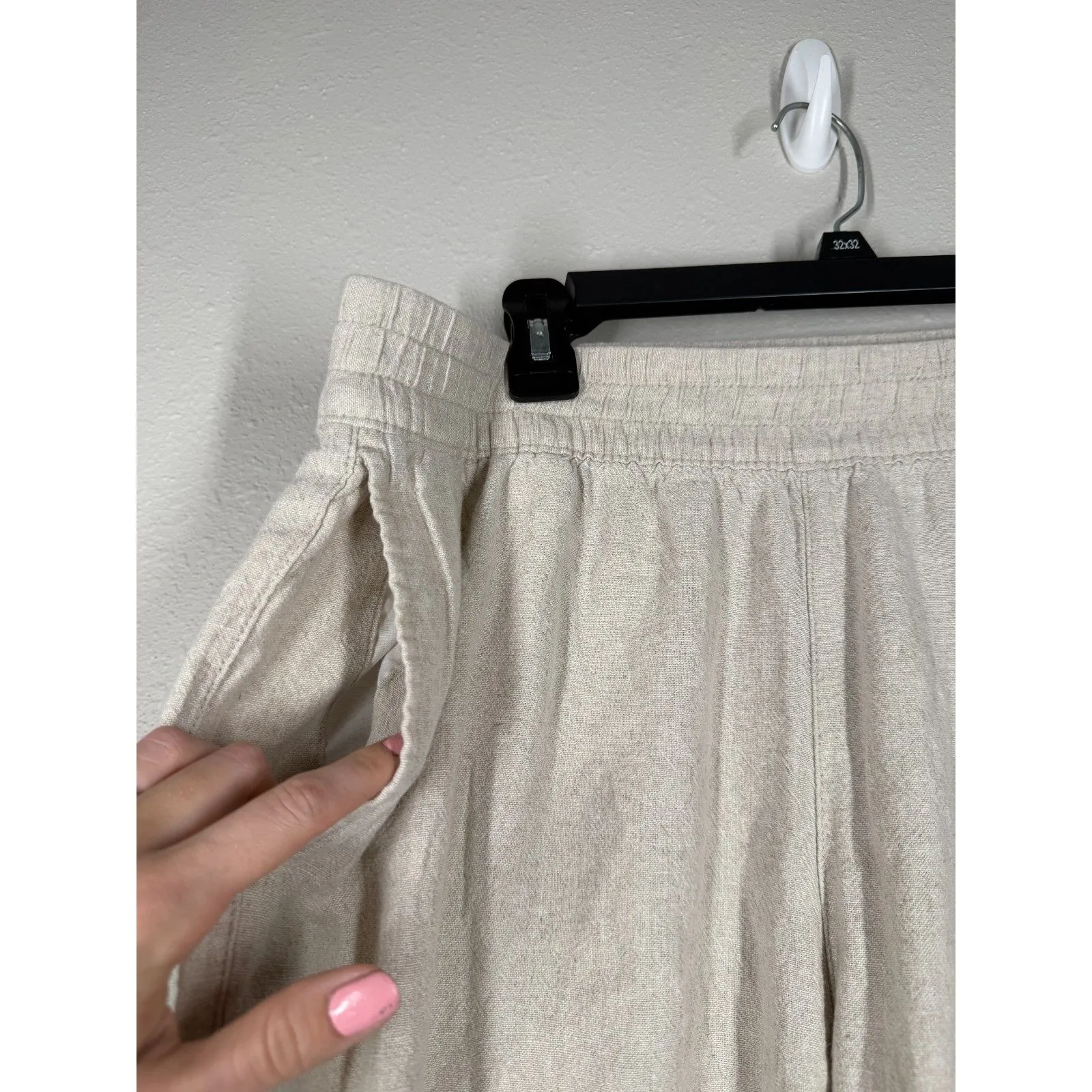 Old Navy Beige Straight Leg Linen Blend Pants Sz L Pull On Beachy Vacation - Image 3