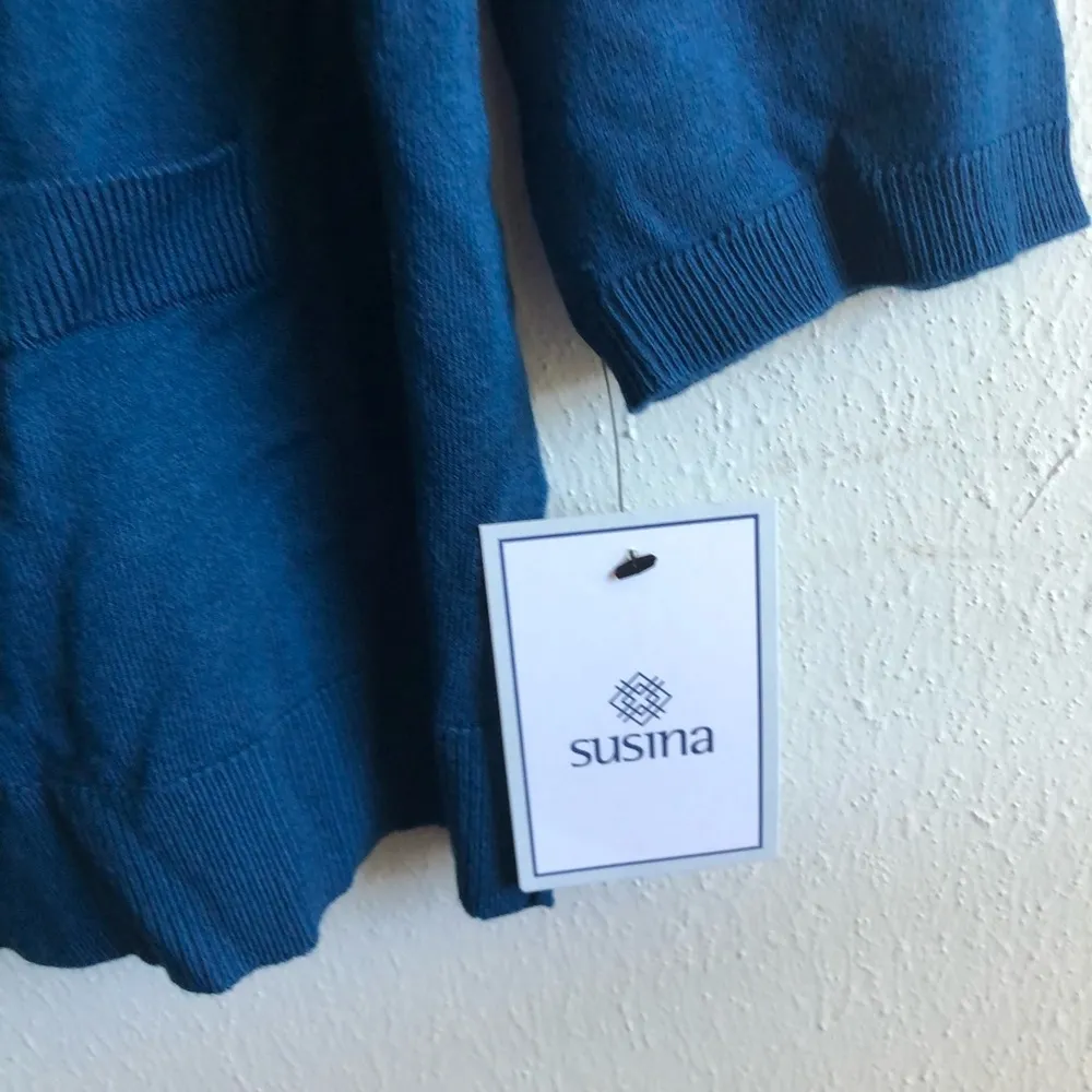 Susina Cardigan Teal Button Front Sweater 3/4 Sleeve Sz L NWT Blue Green Knit Size L - Image 5