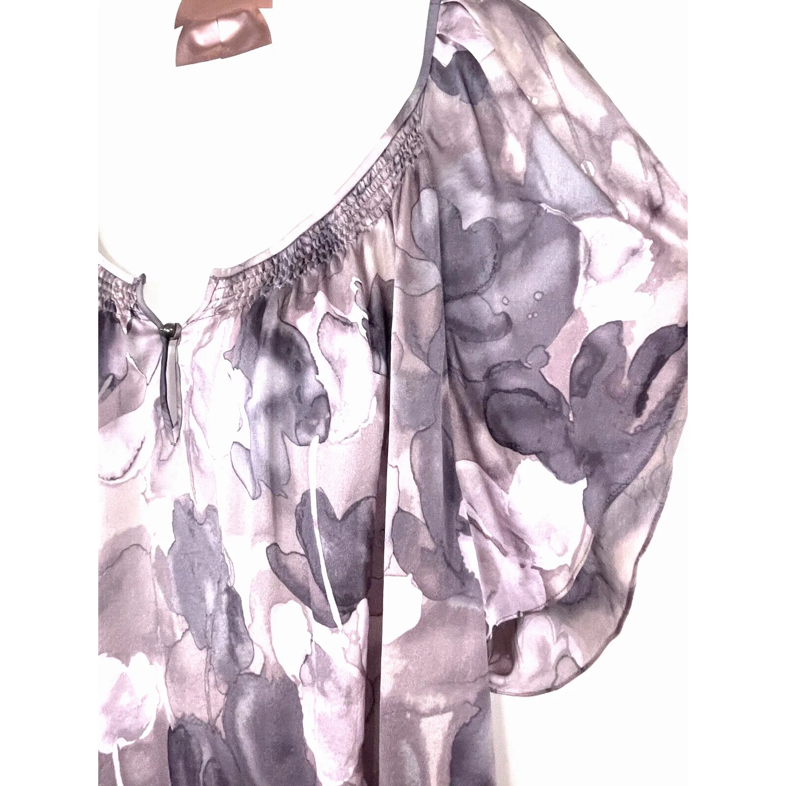 Rebecca Taylor Size 4 Silk Blouse Purple Watercolor Cold Shoulder Corset Back - Image 4