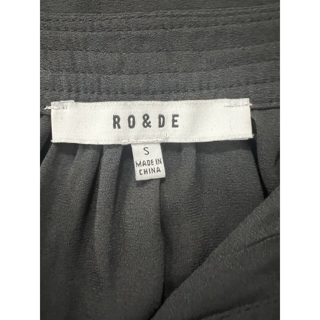 Ro&De Size Small Boho Peasant Ruffle Blouse Top Shirt Tie Keyhole‎ Neck Pleats Black - Image 2