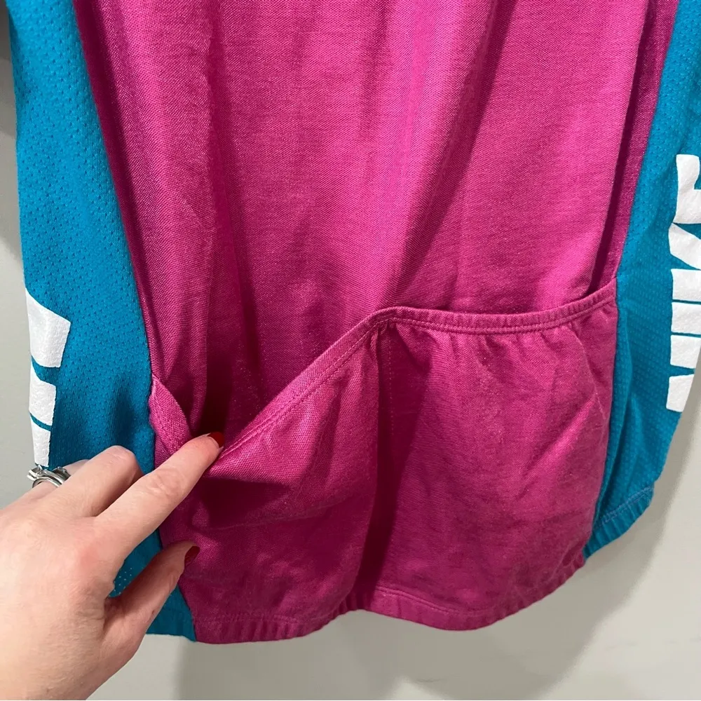 Vintage 90s Nike Jersey Cycling Shirt Small Retro Gray Tag Spell Out Swoosh Pink - Image 8
