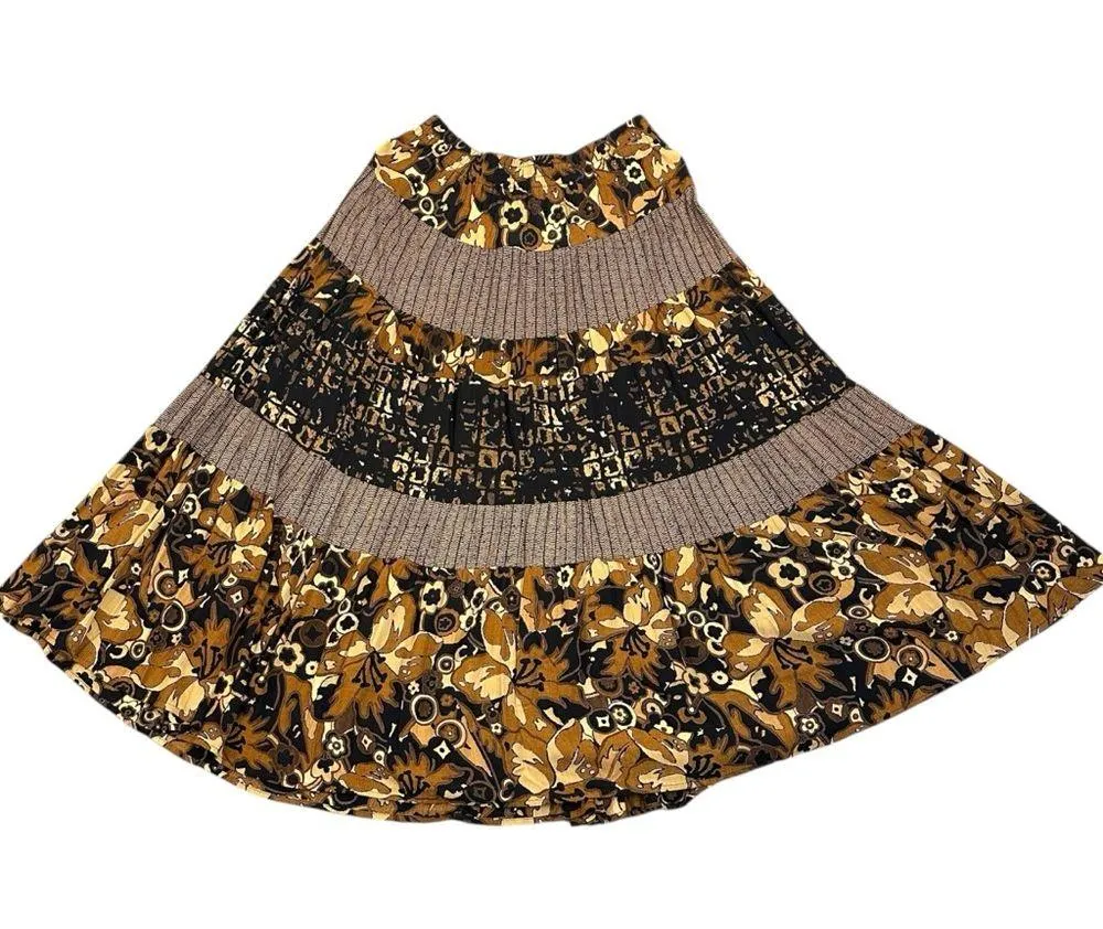 Vintage 90s Carole Little Bohemian Tiered Broomstick Full Maxi Skirt Neutral Brown Size 10 - Image 3