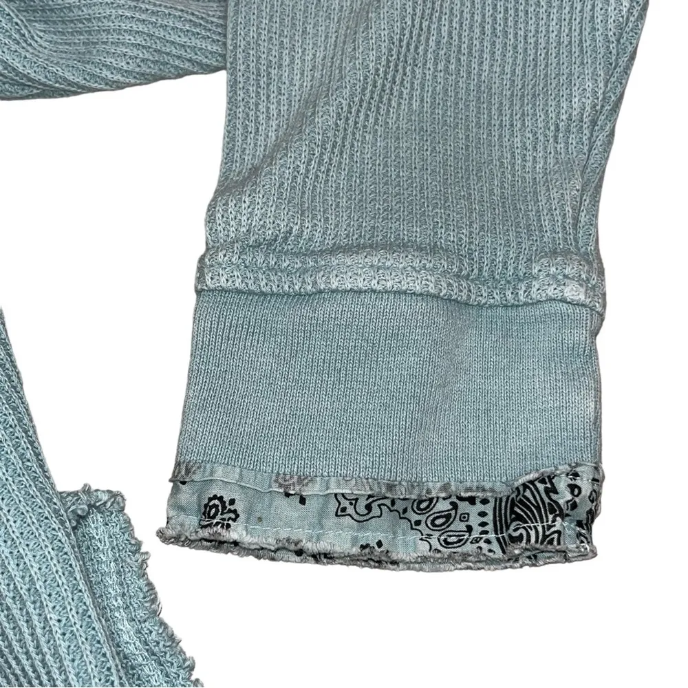 Free People Turquoise Blue Fall For You Long Sleeve Thermal Henley Tee Small - Image 4