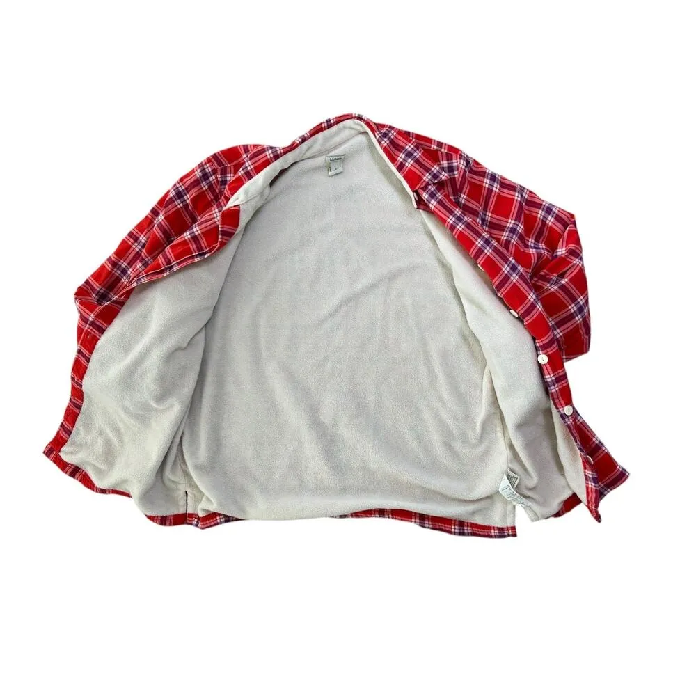 L.L. Bean Plaid Fleece Lined Flannel Shacket Red Blue Cabincore Chore Gorpcore L - Image 3