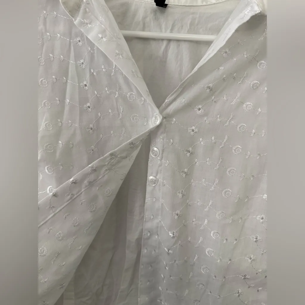 VTG Star City Embroidered Floral Button Up Blouse Long Sleeve White Size S M - Image 3