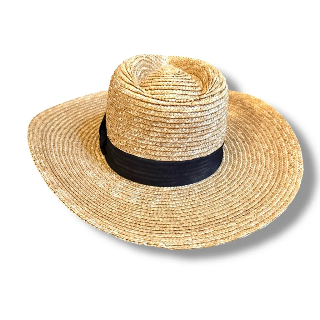Brixton Straw Boater Hat Women’s Size Small‎ Wide Brim Black Band Summer Tan - Image 3