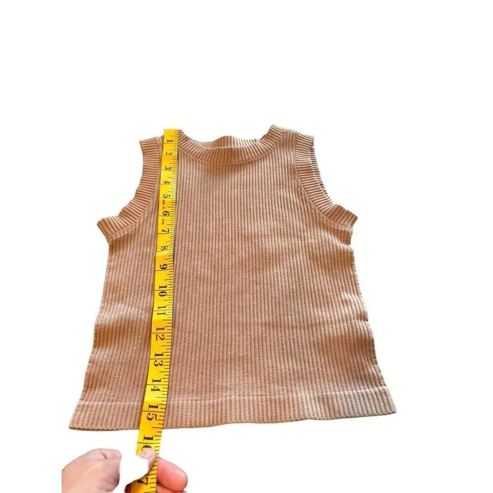 Aura Women's Ribbed Knit Sleeveless Top S/M Beige - Image 3