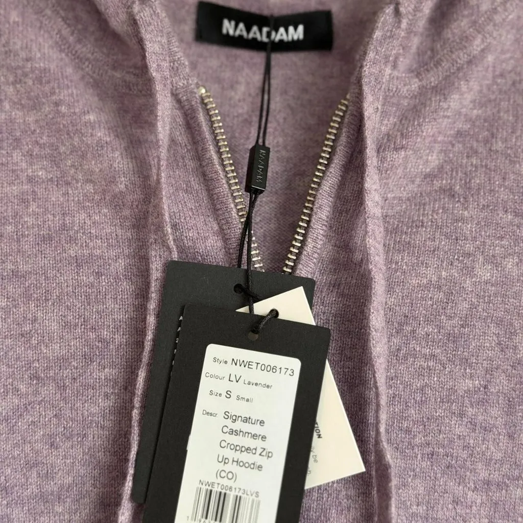 Naadam Signature Cashmere Cropped Zip Up Hoodie in Lavender, Size Small - Image 8