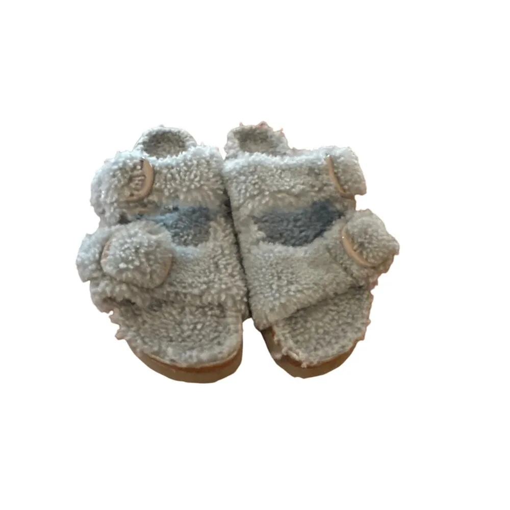 New, no tags Papillio by Birkenstock Women's 41 US 11 Fuzzy Plush Blue Sandals - Image 3