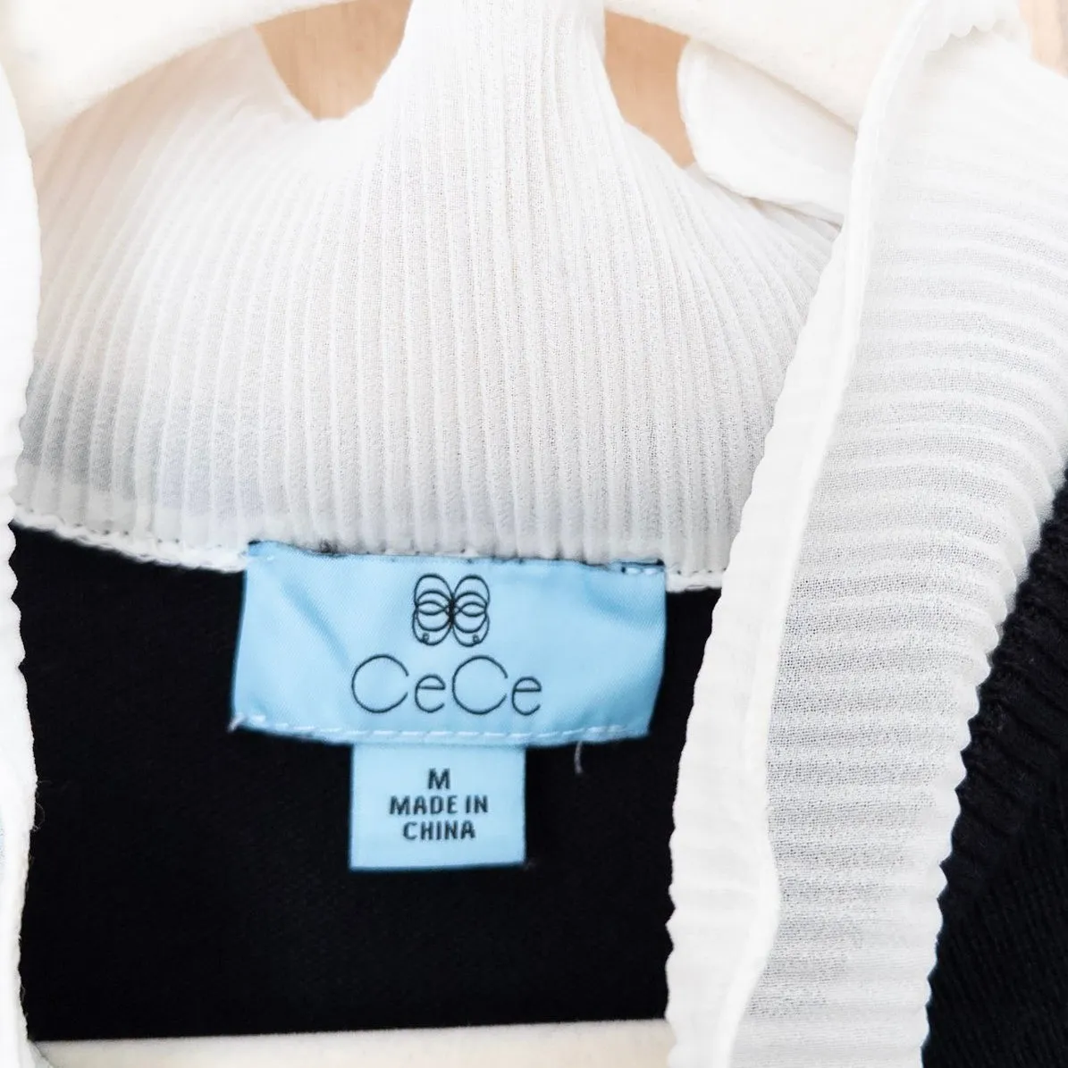 CeCe Womens Ruffle Collar Sweater Size M Black Parisian Quiet Luxury Capsule - Image 5