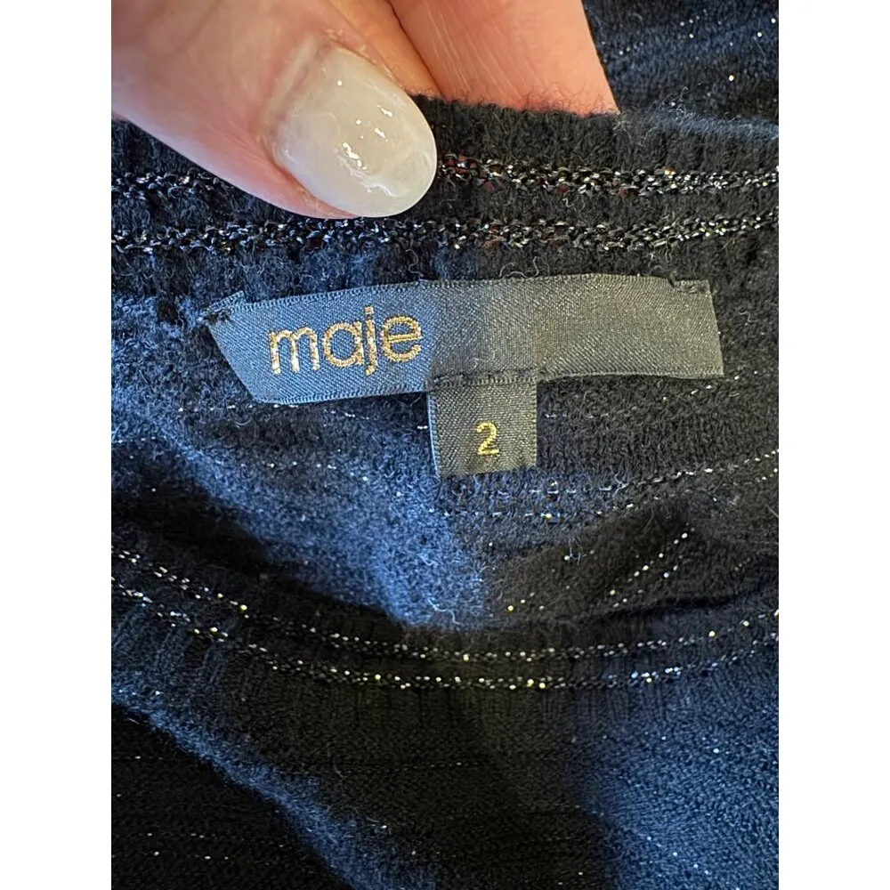Maje Sweater Women Medium Black Metallic Wool Cashmere Blend Knit Pullover‎ - Image 8