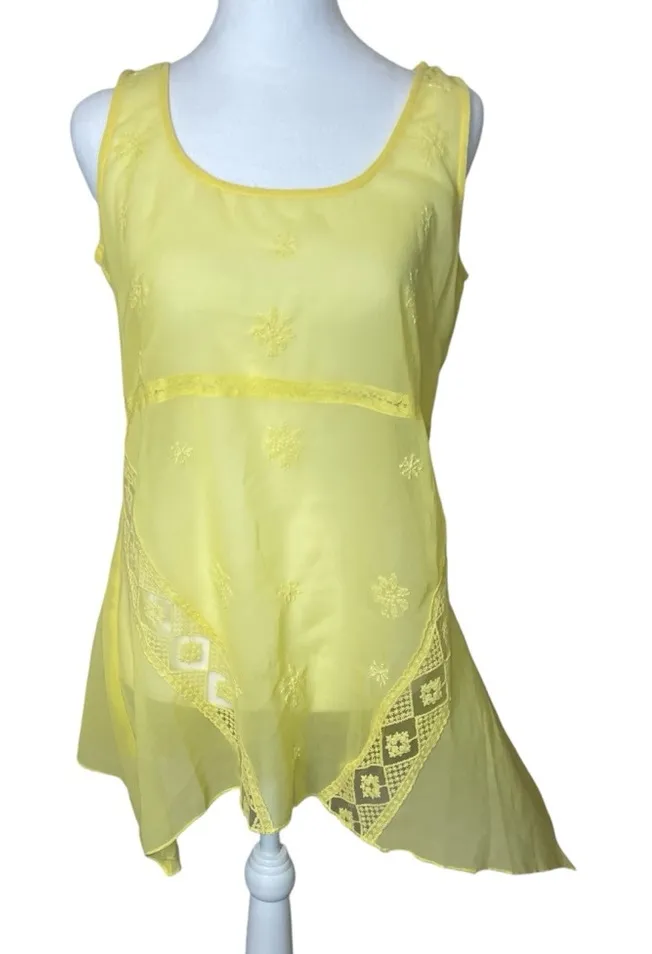 Young Threads Butter Yellow Embroidered Chiffon Sleeveless Blouse Fairy Medium - Image 1