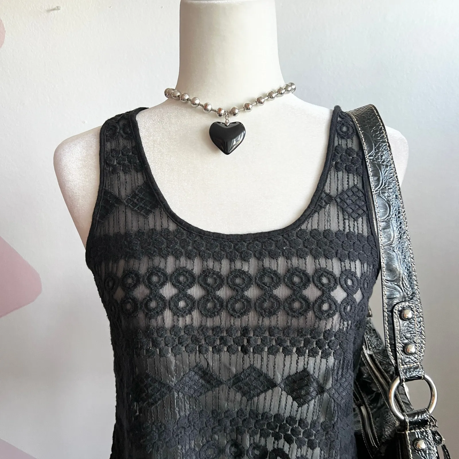 Black Lace Mesh‎ Tank Top, Goth Whimsigoth Grunge Indie Sleaze Small - Image 2
