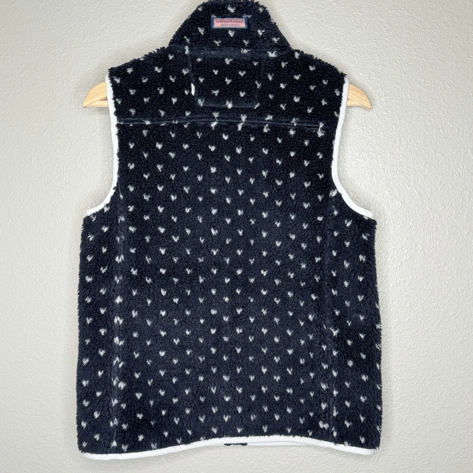 Vineyard Vines Supershep Sherpa Fleece Vest Navy Whale Print XS Coastal Prep - Image 3