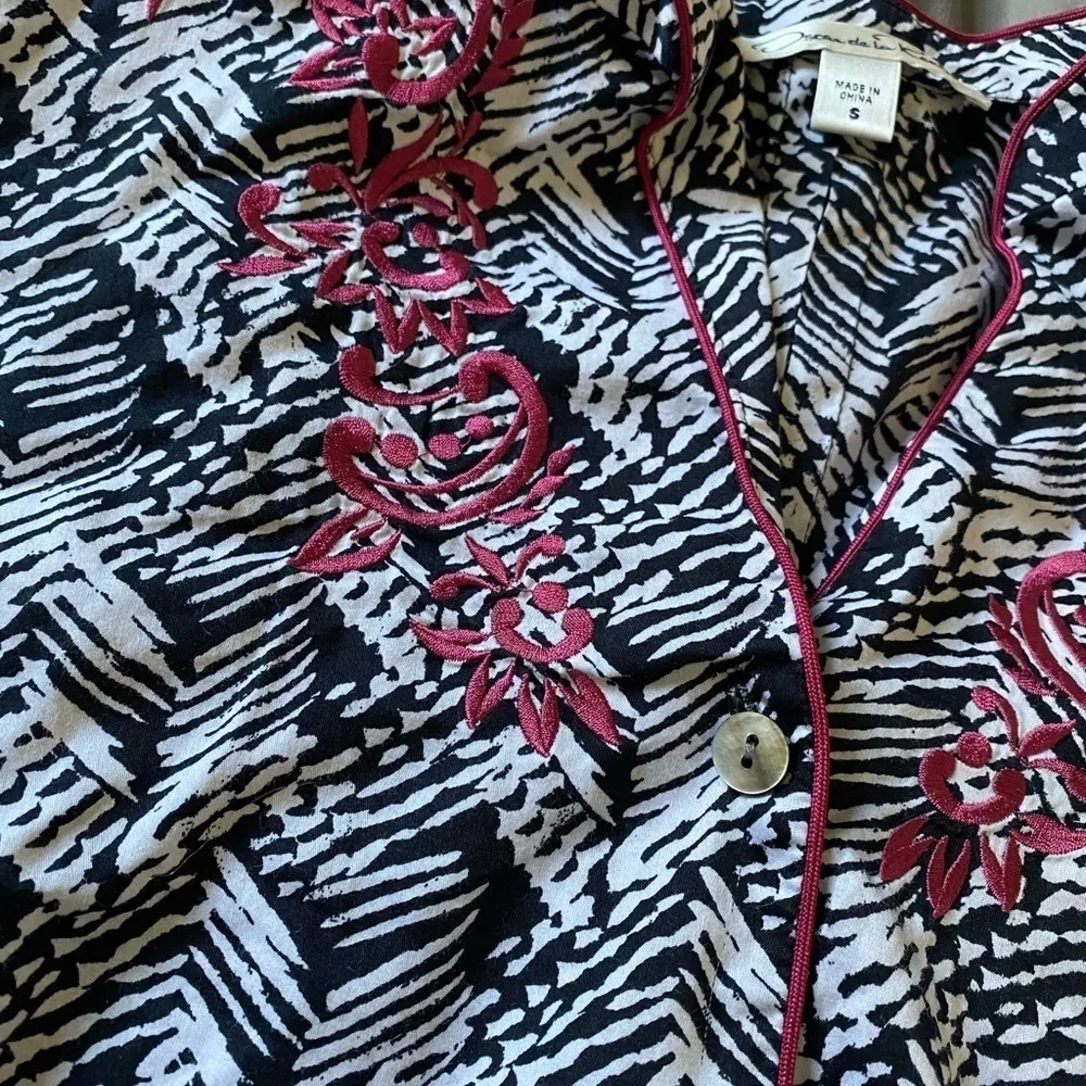 Oscar de la Renta cotton black and white embroidered pajama set - Image 3