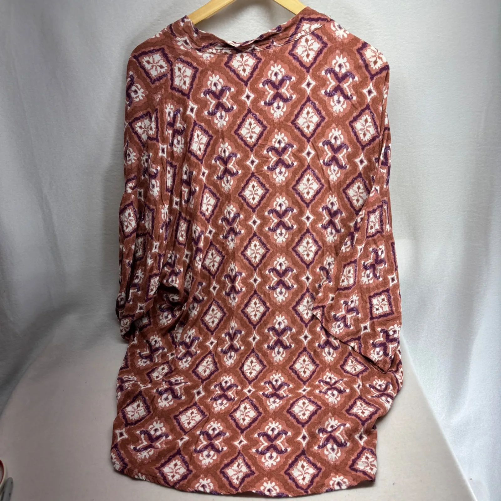 Knox Rose Women's Rust Purple Geometric‎ Print Kimono XL XXL - Image 6