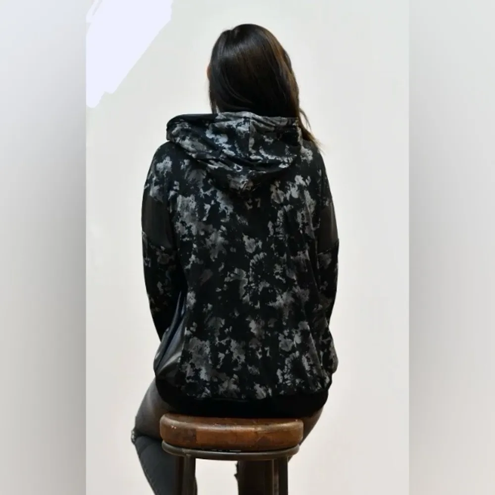 White Birch Black Tie Dye Faux Leather Knit Hoodie - Image 3