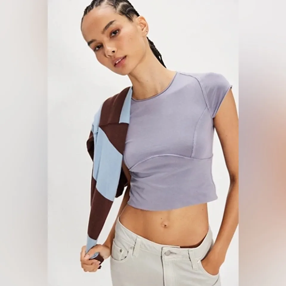 Free People Protagonist Cropped Cap sleeve tee lilac lavender we the free Purple Size XS - Image 4