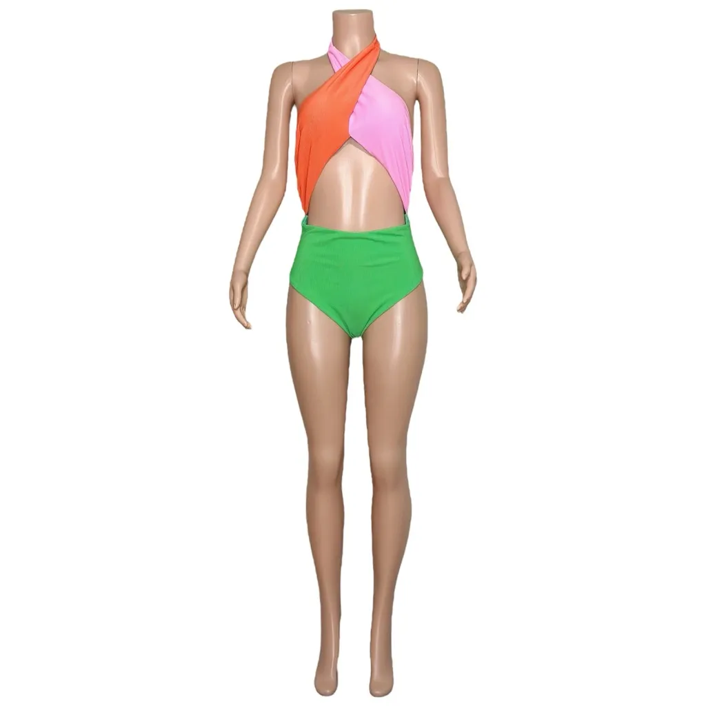 BEACH RIOT Jessica Cut-Out One Piece Swim, Coral Beach Colorblock, Large - Image 12