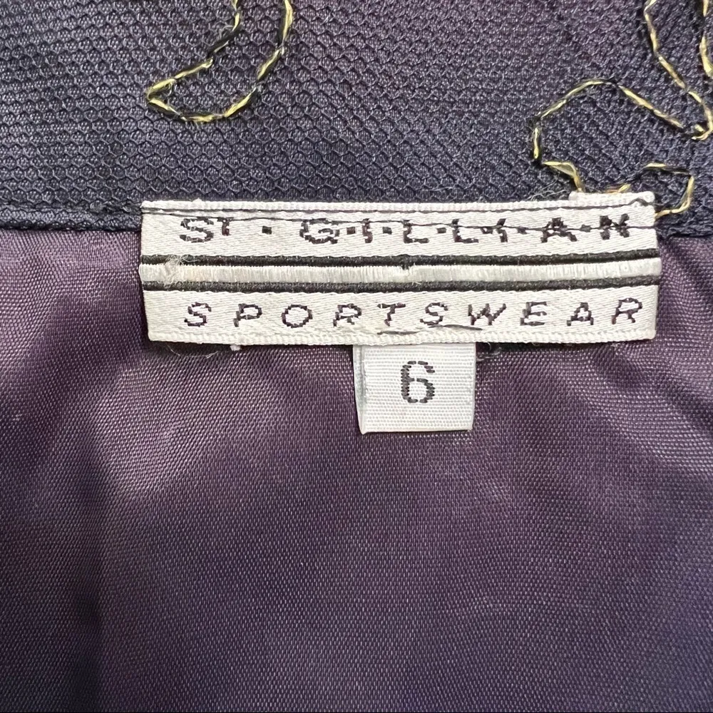 St Gillian Sportswear Vintage Drop Waist Maxi Skirt 6 Navy & Gold Sheer Fabric Blue - Image 3