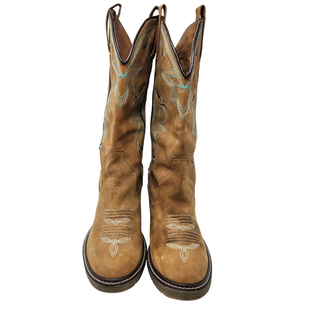 Roper Heel Stitched Leather Floral Western Cowgirl Boots Mid - Image 4