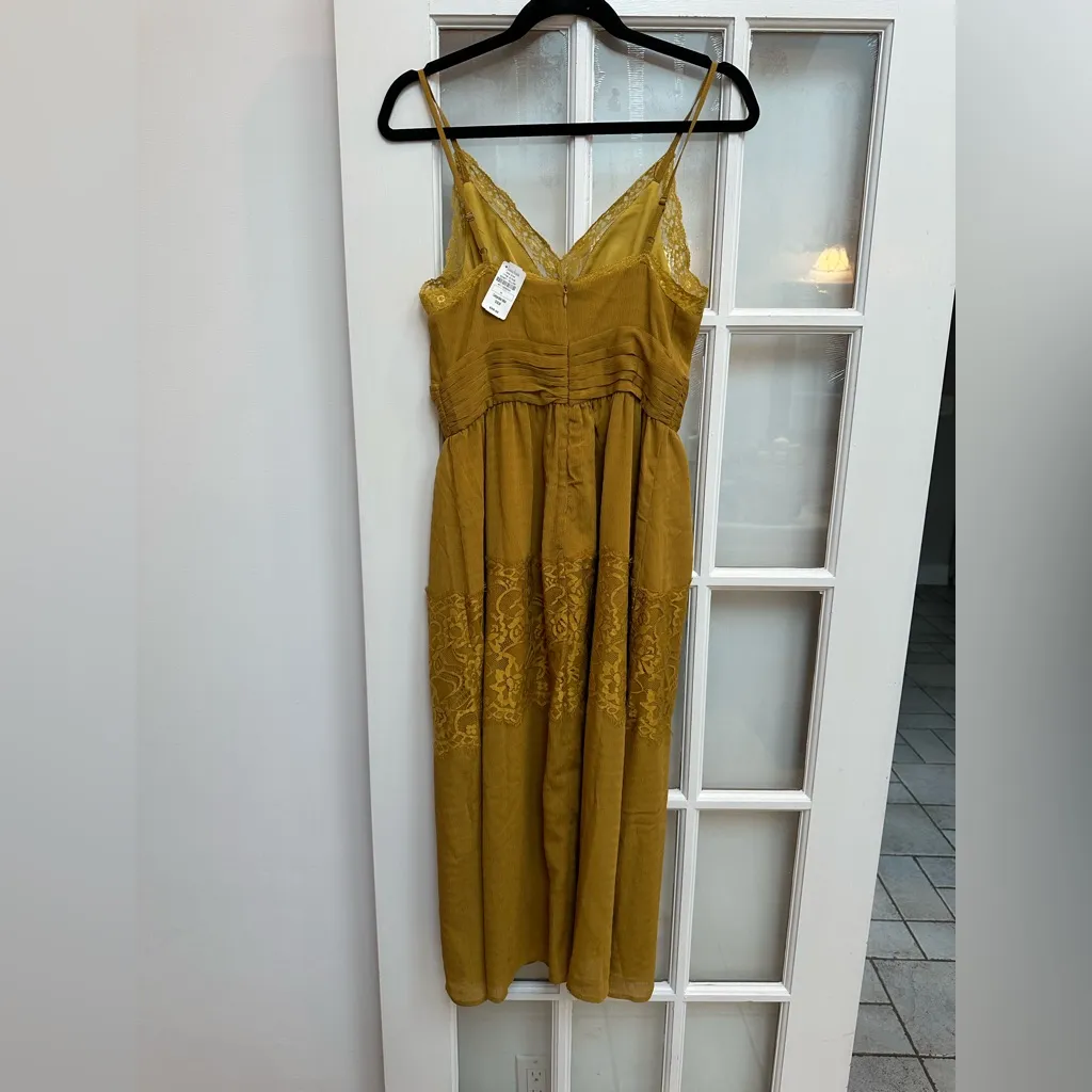 Moon River Mustard Yellow Lace Trim Strappy Midi Boho Sundress Dress Size M NWT - Image 8