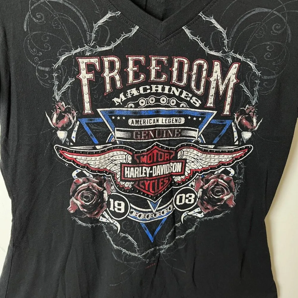 Harley-Davidson Womens Freedom Machines Motorcycle Graphic T-Shirt Medium Black - Image 7