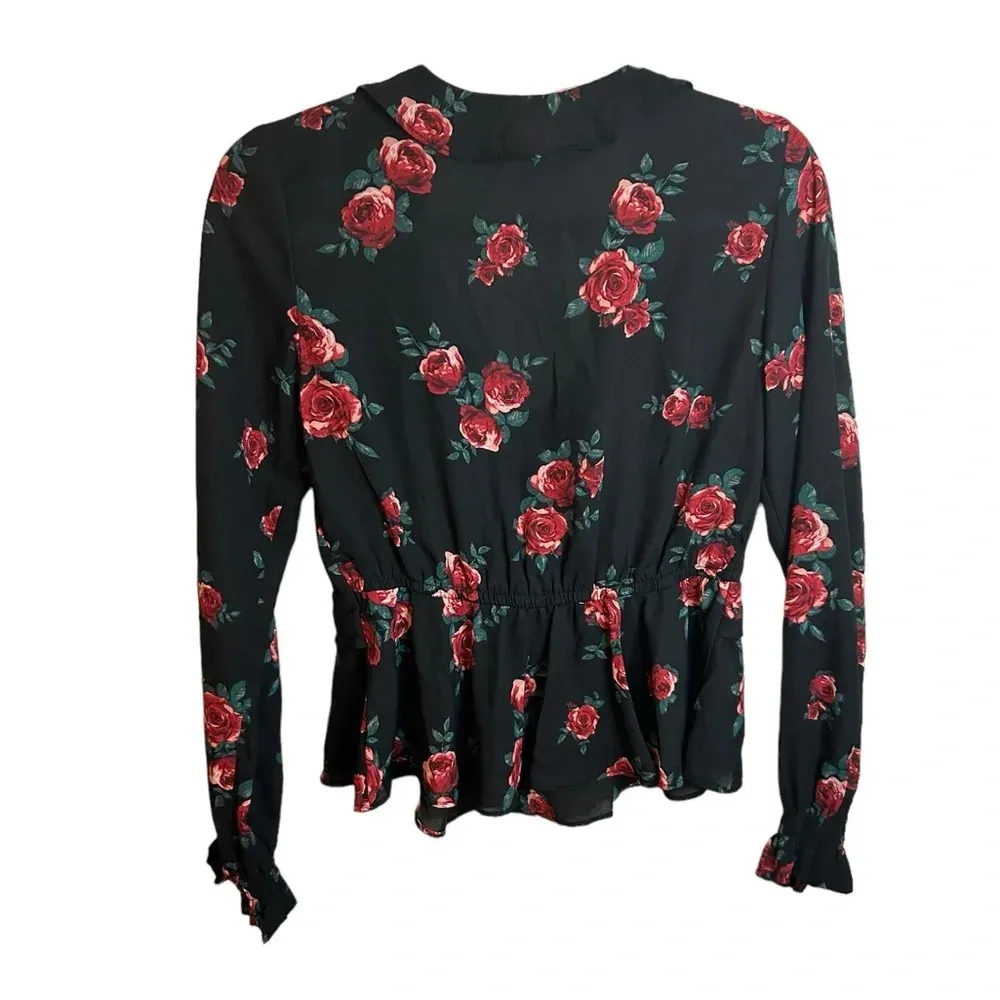 H&M DIVIDED FLORAL RUFFLE SHEER BLOUSE - Image 2