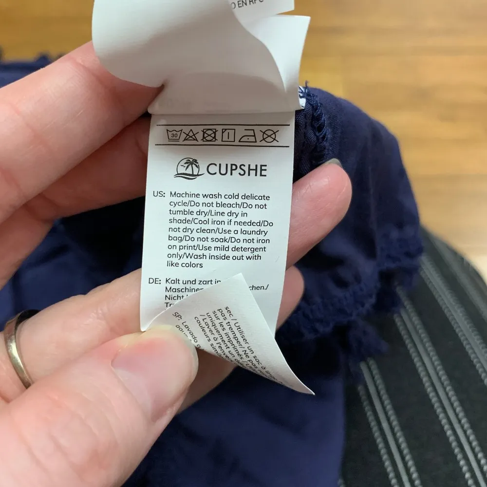 Cupshe Smocked Strapless Dress Women Size Medium Tassel Hem Casual Cover Up Blue - Image 8