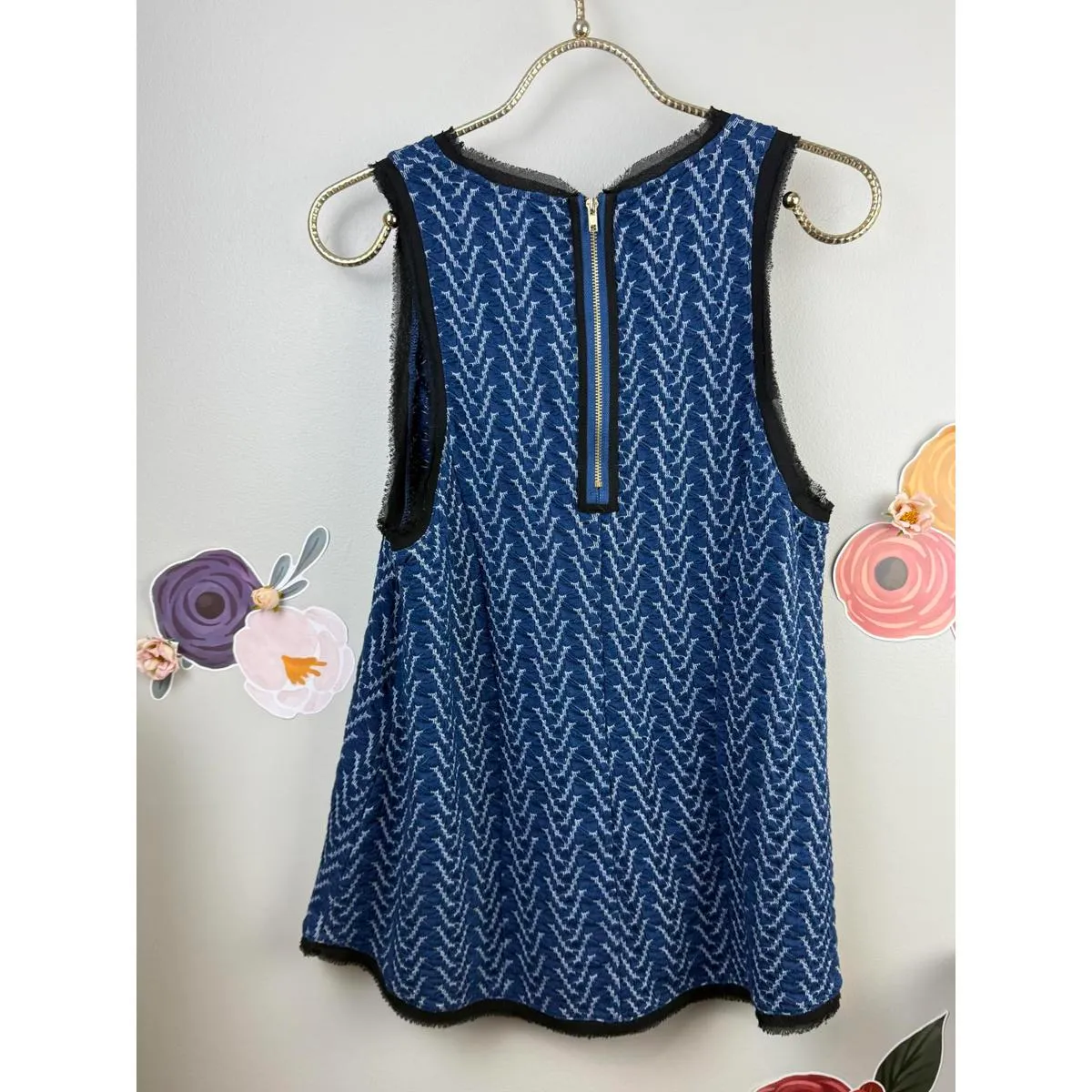 Postmark by Anthropologie Blue Textured Swing Tank - Size - Medium - Image 5