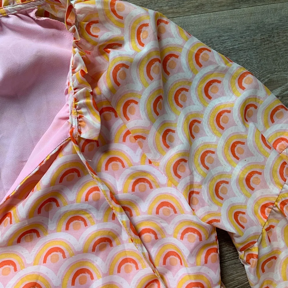 J. Marie Long Sleeve Mini Dress Orange and Pink Rainbow M Size M - Image 4