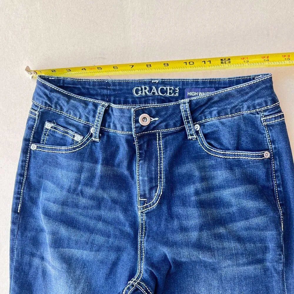 GRACE Cowgirl womens high rise bootcut jeans blue rodeo western denim print 28 - Image 11
