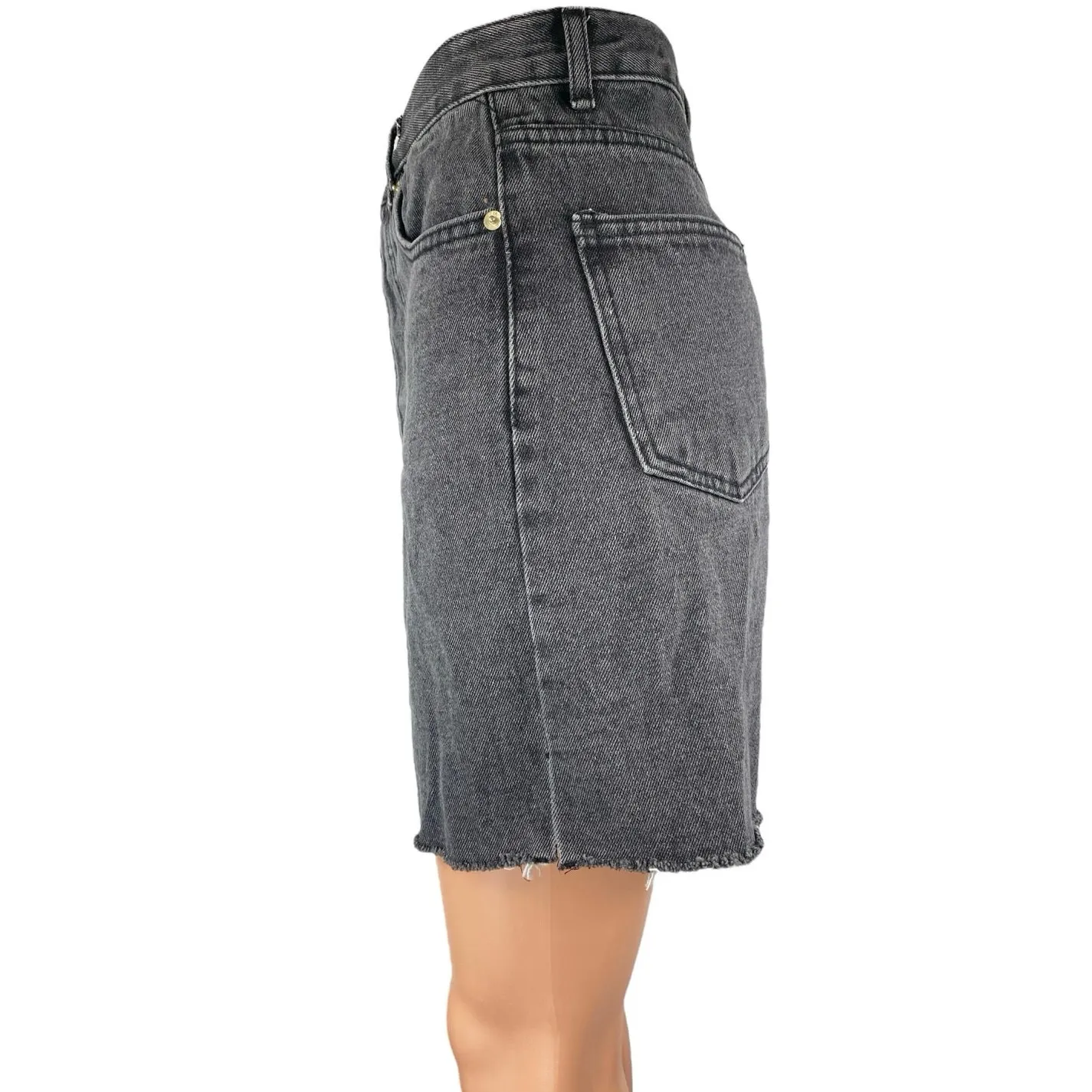 Storets Black High Waisted Frayed Raw Hem Cutoff Bermuda Denim Jeans Shorts Sz S - Image 2