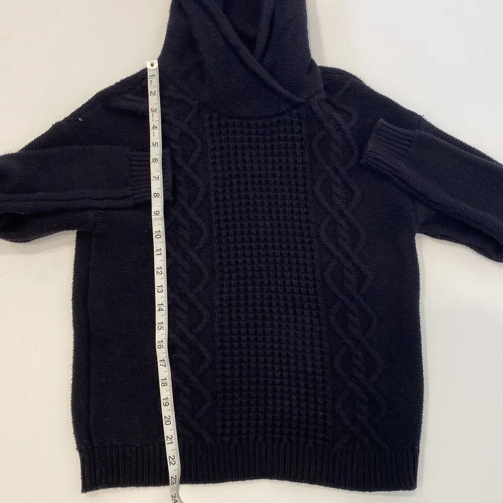 Roxy Thick Women’s Cable Knit Black Hooded Sweater EUC Sz S Cotton Pullover - Image 11