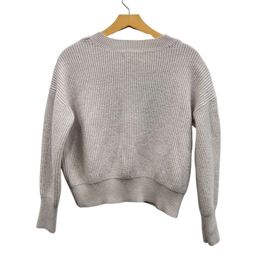 Velvet by Graham & Spencer V Neck Knit Cropped Sweater in Light Gray size S - Image 5