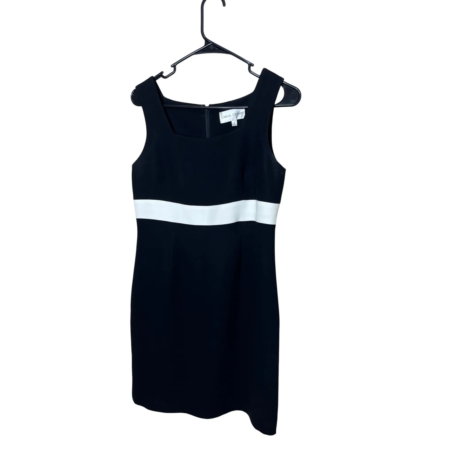 CASUAL CORNER Black White Square Neck Sheath Dress & Blazer Suit Set Size 2/6 - Image 2